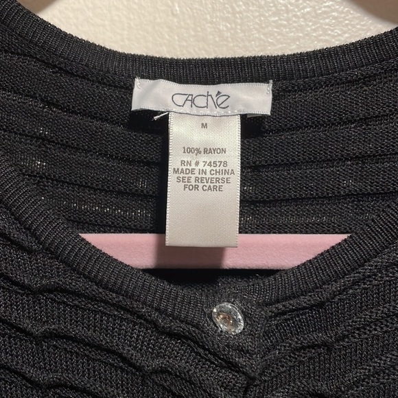 cache Black Rippled Sweater with Sparkle Diamond Like Buttons - Picture 4 of 5